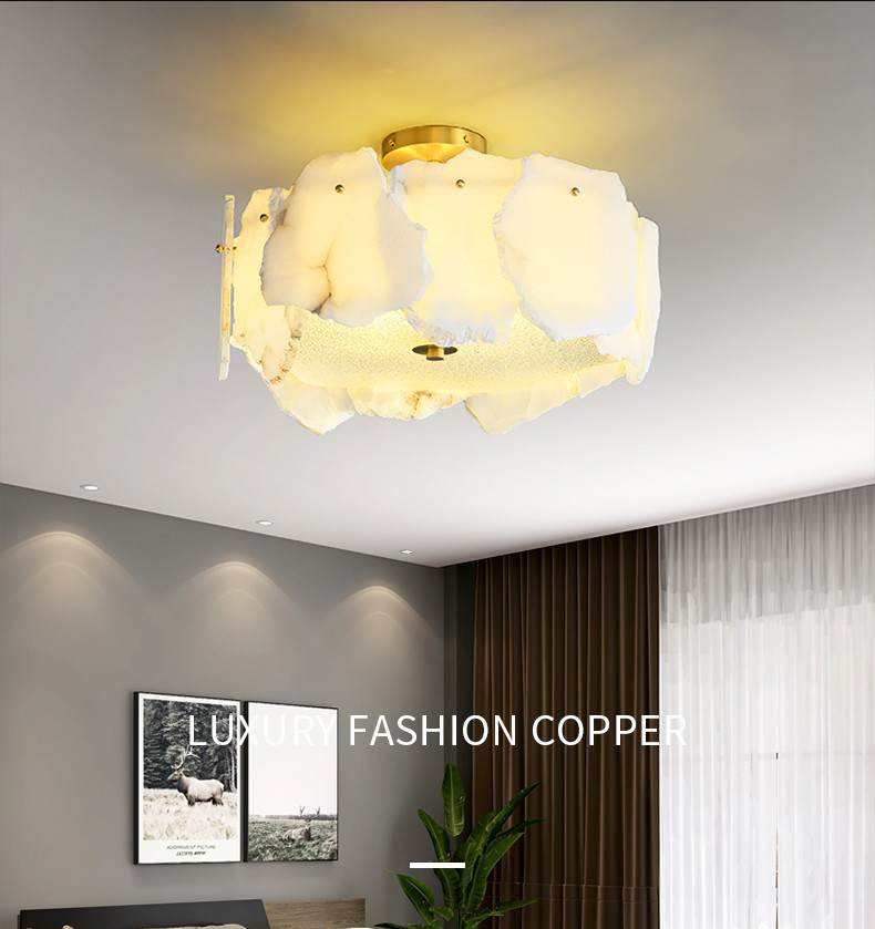 Simple modern living room dining room bedroom art all copper glass marble led ceiling lamp C3243