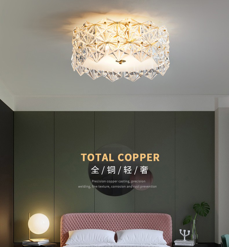 Simple modern living room dining room bedroom art all copper glass led ceiling lamp C5741