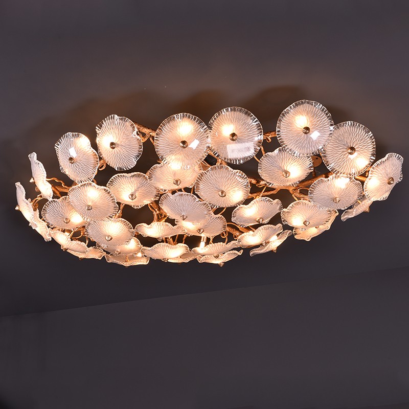 Simple modern living room dining room bedroom art all copper glass led ceiling lamp C8001