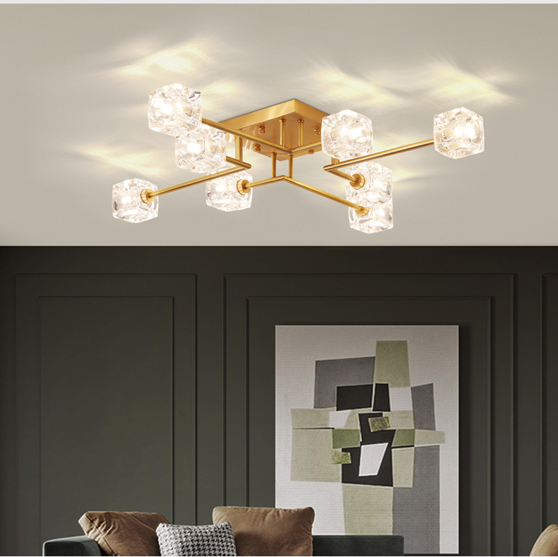 Simple modern living room dining room bedroom art all copper glass led ceiling lamp C5502