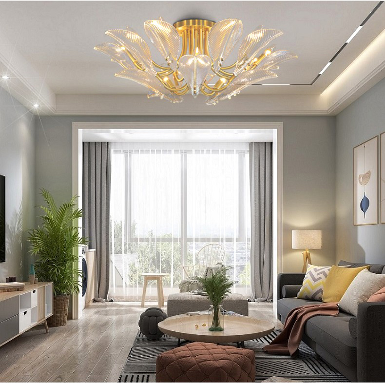 Simple modern living room dining room bedroom art all copper glass led ceiling lamp C5509