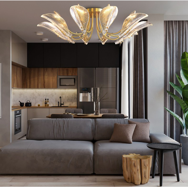 Simple modern living room dining room bedroom art all copper glass led ceiling lamp C5509