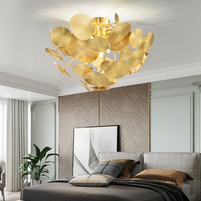 Simple modern living room dining room bedroom art all copper led ceiling lamp C8800