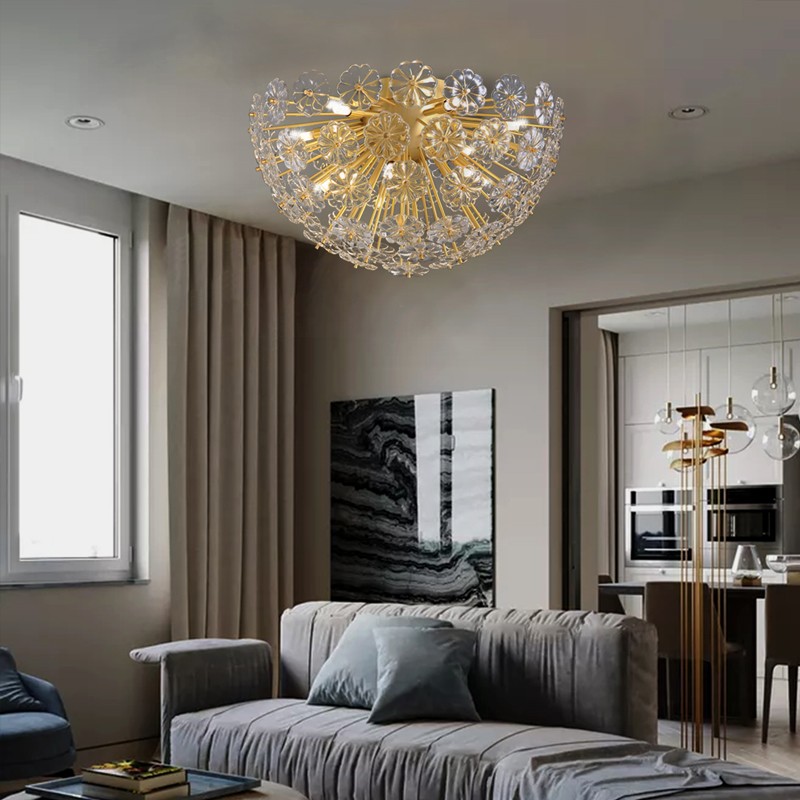 Simple modern living room dining room bedroom art all copper glass flower led ceiling lamp C5510