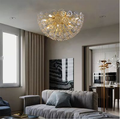 Simple modern living room dining room bedroom art all copper glass flower led ceiling lamp C5510