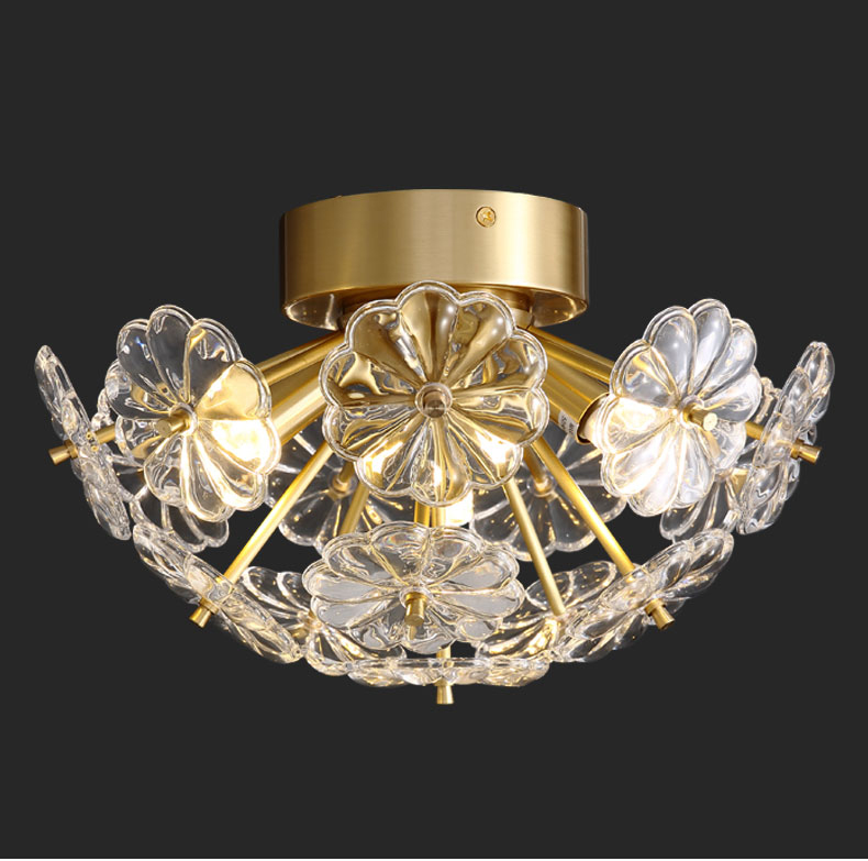 Simple modern living room dining room bedroom art all copper glass flower led ceiling lamp C5510