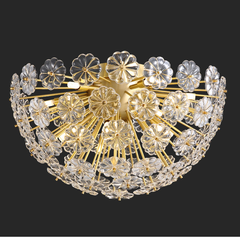 Simple modern living room dining room bedroom art all copper glass flower led ceiling lamp C5510