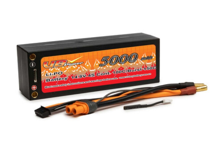 14.8V 5000mAh 4S 100C 智能賽車硬殼鋰聚合物電池，適用于遙控車