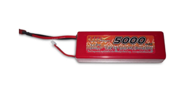 7.4V 5,000mAh 锂聚合物电池，45C 放电电流，适用于遥控车，硬壳保护