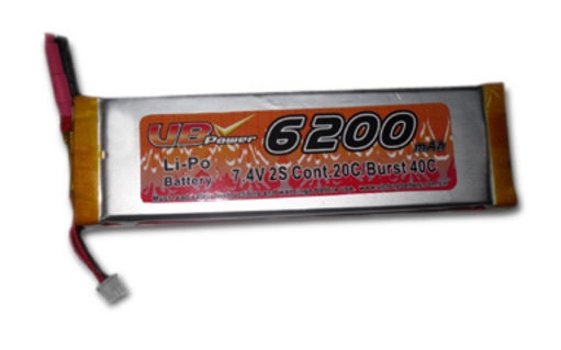 锂聚合物电池，典型容量为 6,200mAh，电压为 7.4V，适用于 RC 船