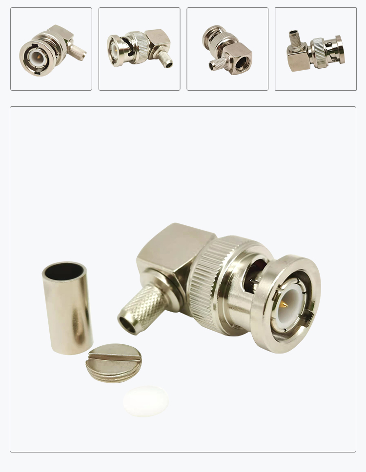 Factory Outlet Waterproof BNC Male Angled Crimp RG58 Cable RF Coaxial Connector BNC Connector for RG58