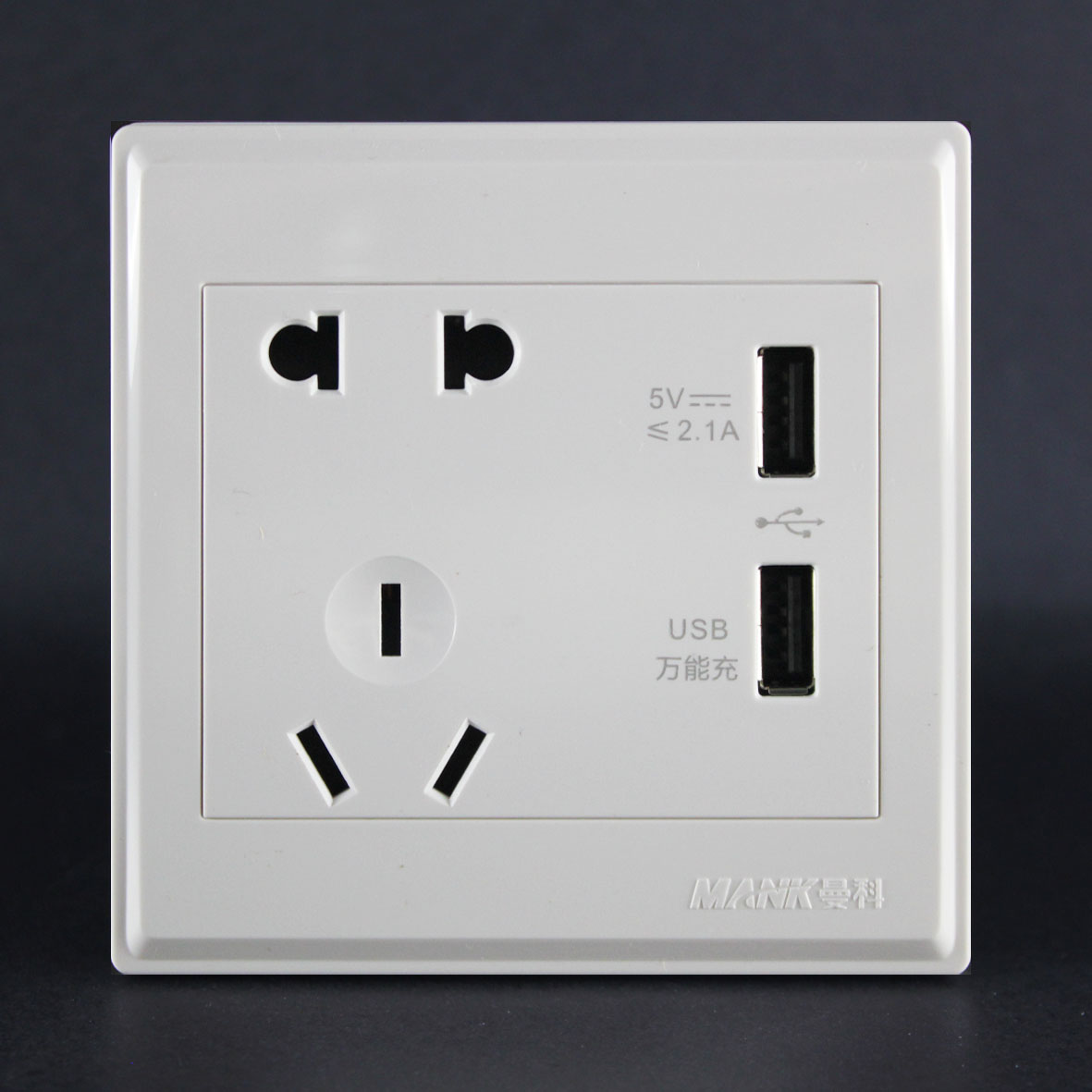Two or three pole socket with two USB