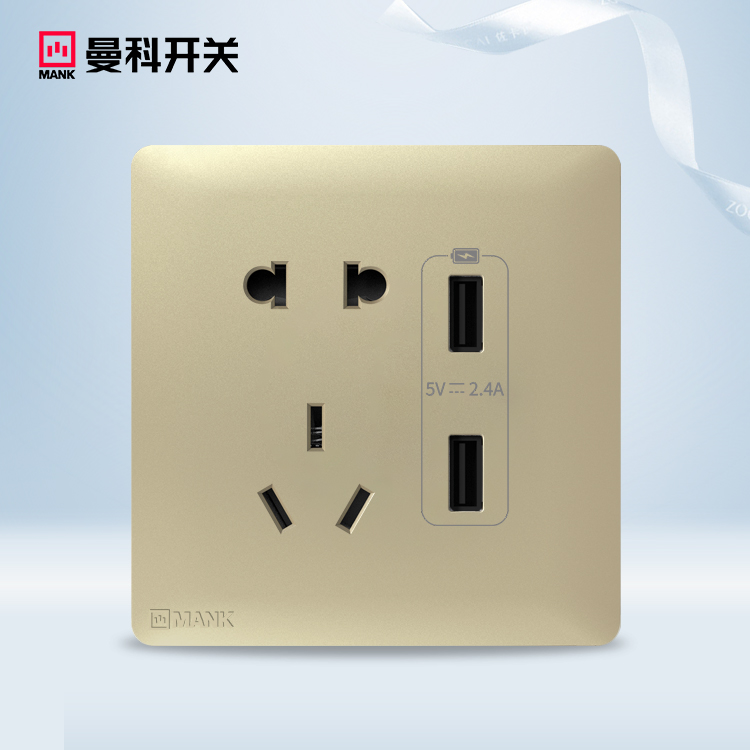 诗朗系列-二三极插座+USB插座(铂光金）