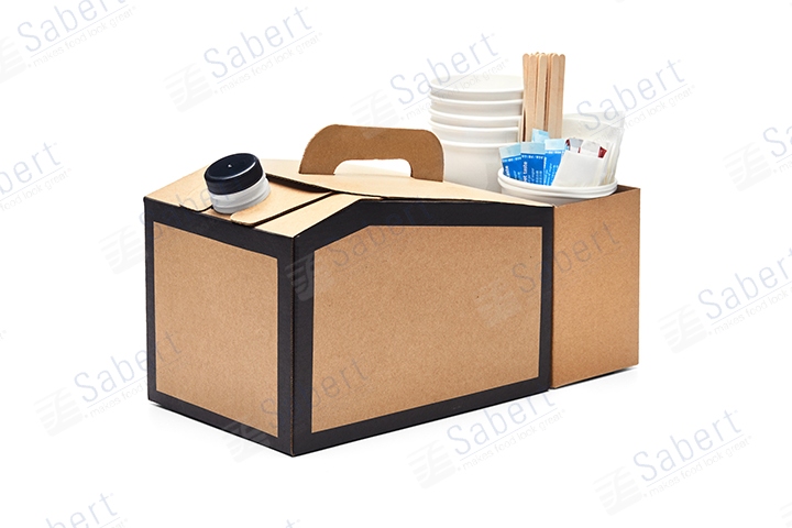 Combo kraft 96oz front fill Beverage on the Move (borden design -1 color) + caddy (no printing)