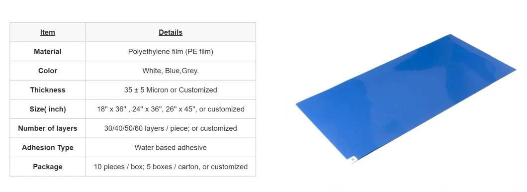 Blue Disposable Peelable Dust Free Tacky Mat adhesive Cleanroom Sticky Mat for Hospital Use Security Door Sticky Mats