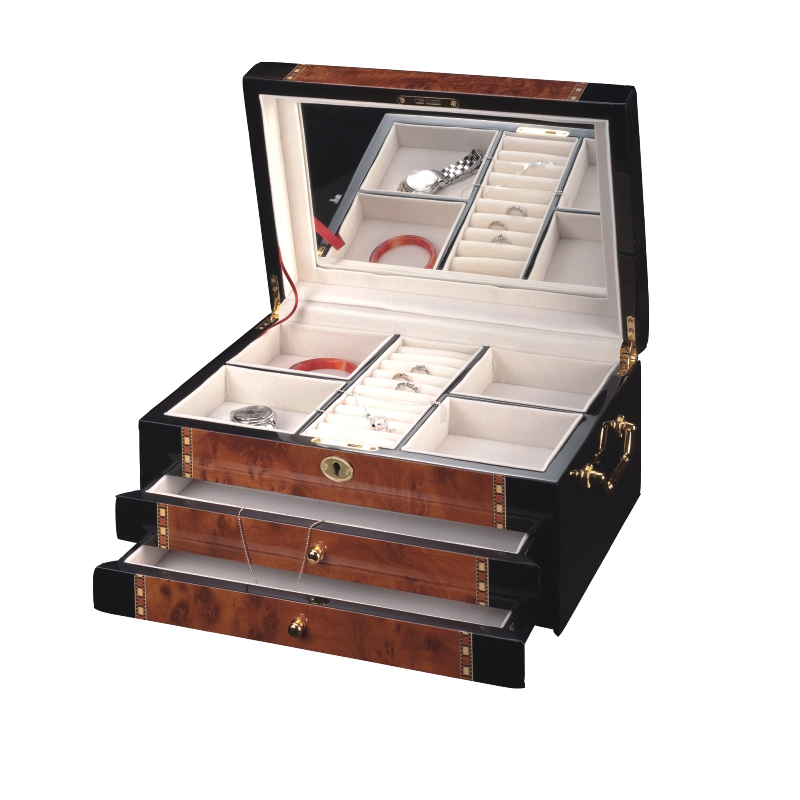 Wholesale Luxury Handmade Multi-purpose Solid MDF Wood Storage Metal Lock Jewelry Display Box 