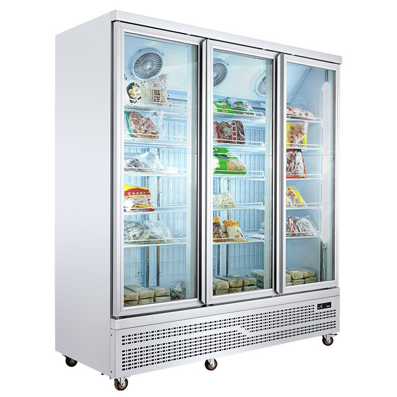 HUAER frozen food display supermarket used glass upright freezer