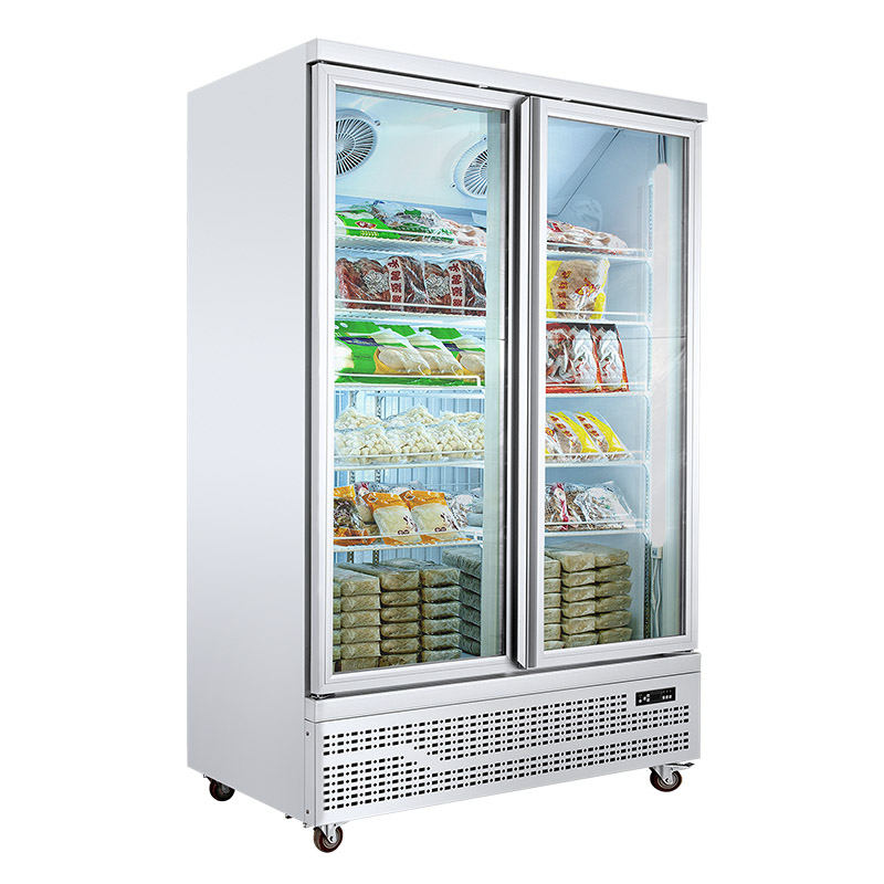 HUAER upright glass door supermarket frozen food display freezer