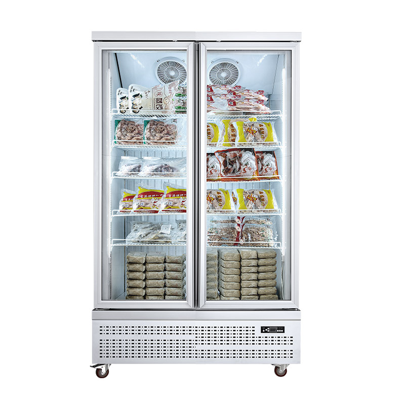 supermarket glass display black double door upright commercial freezer