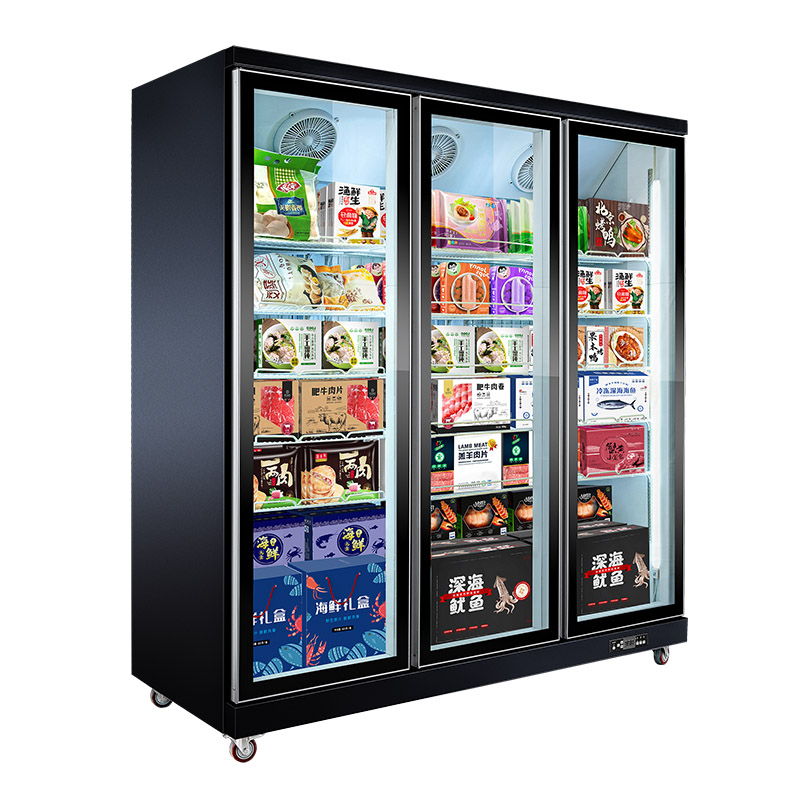 supermarket equipments meat display upright glass door chiller freezer