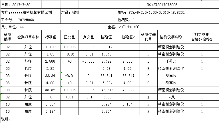 鑲針檢測精度尺寸